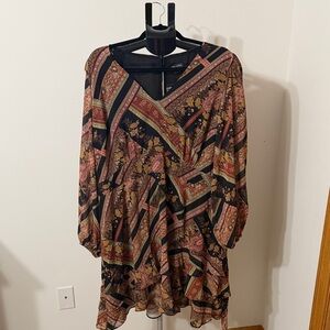 City Chic Black and Pink Patterned Long Sleeve Dress